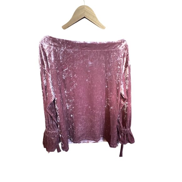 Lumiere Crushed Velvet Off-Shoulder Top With Tie Sleeve Detail NWOT - Picture 2 of 5